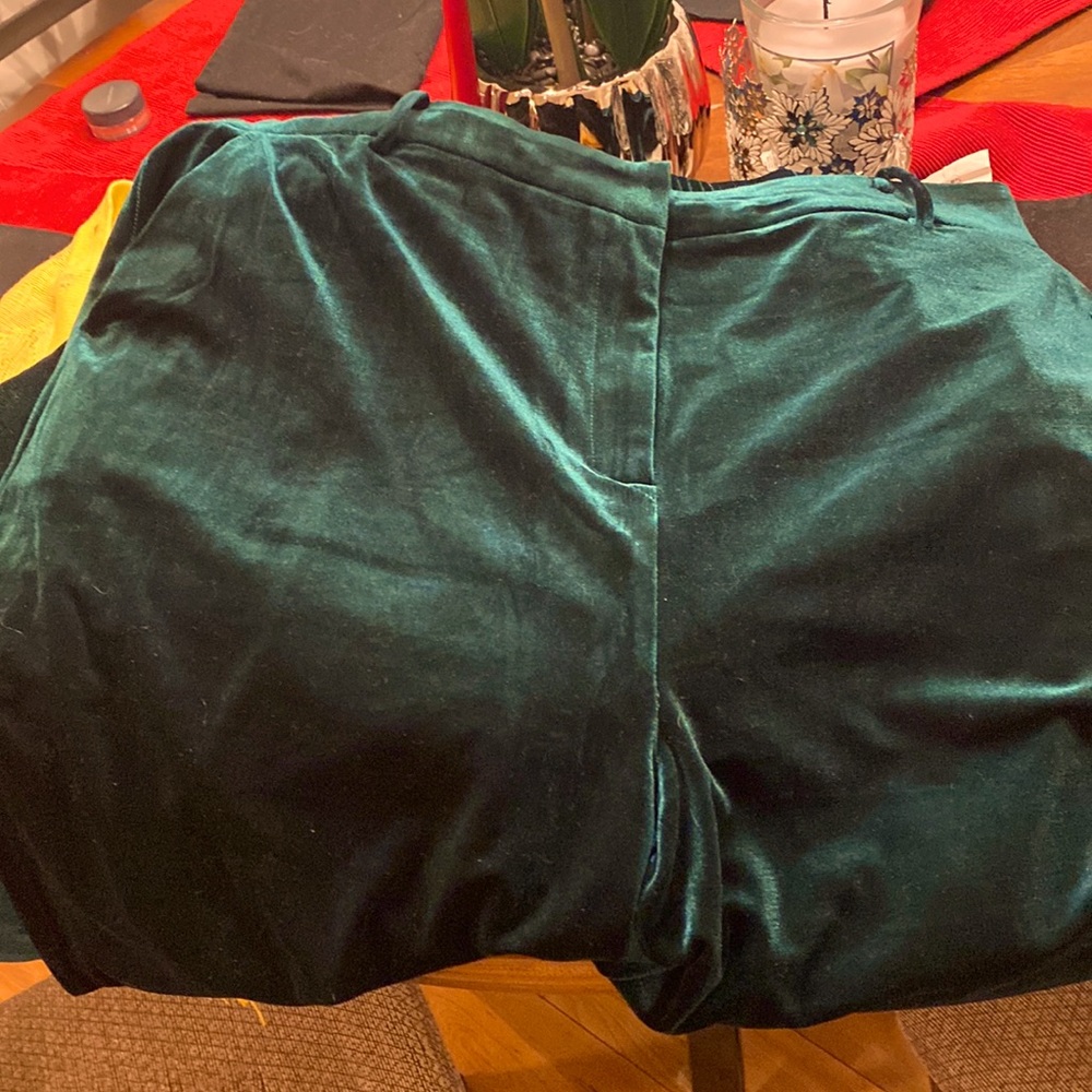 Size 2X Green velvet pants with a wide leg